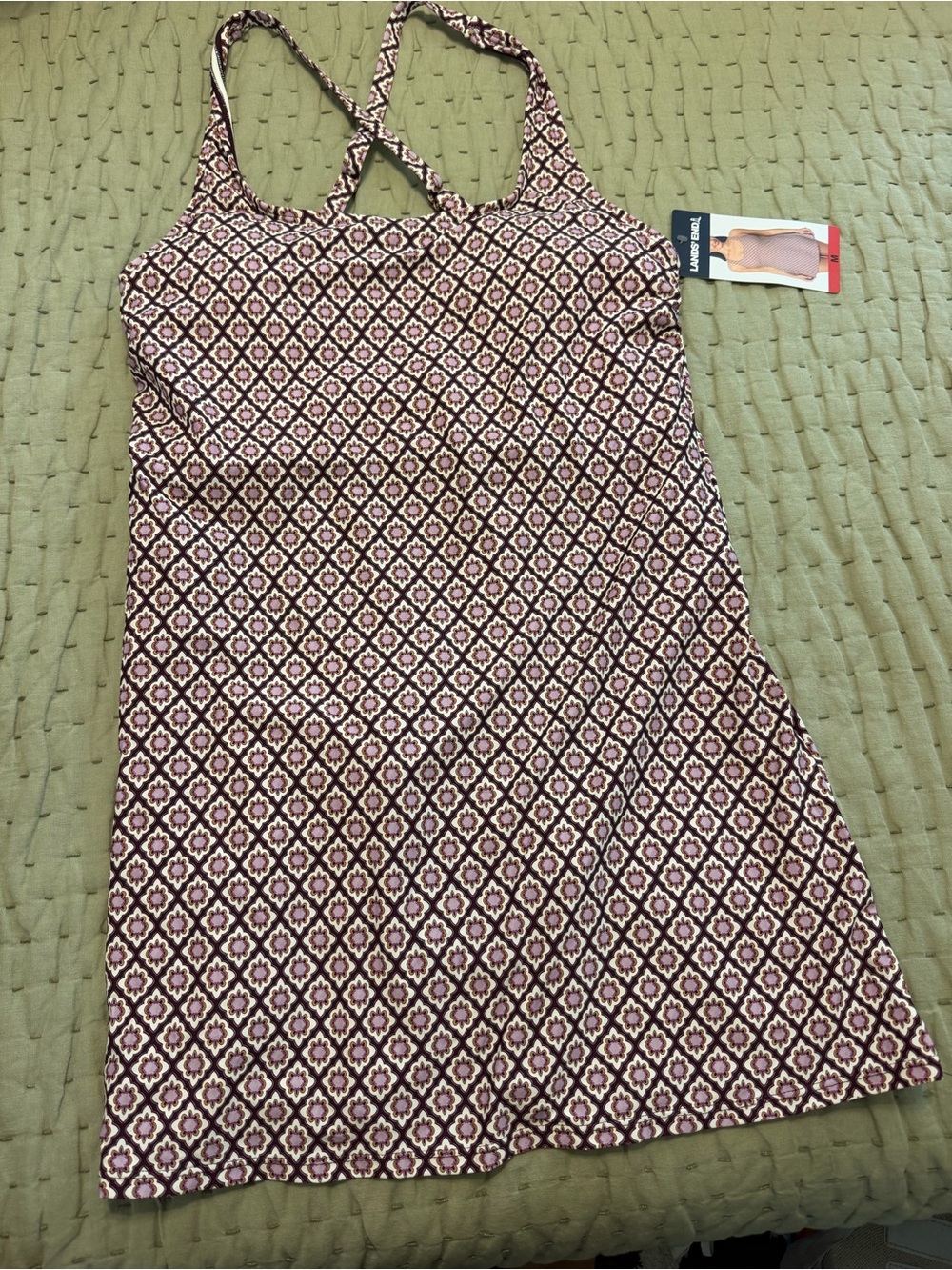 Women's Purple Patterned swim Dress - Crisscross Back
